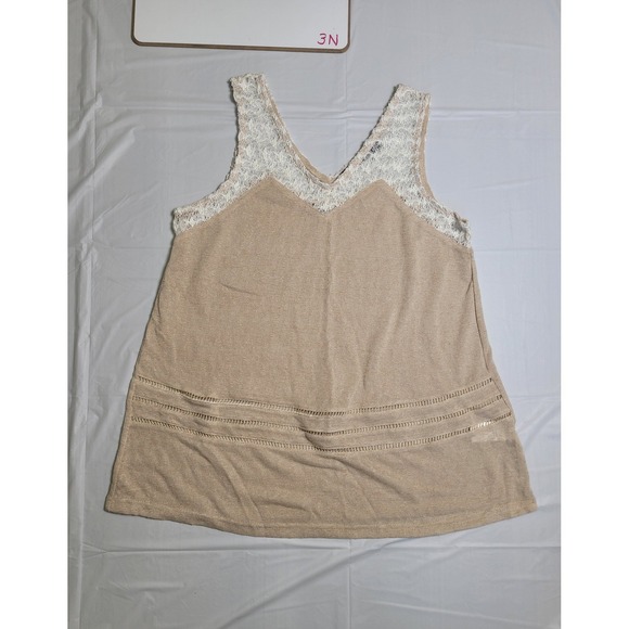 Doe & Rae Tops - Womens Doe & Rae sleeveless‎ blouse tan & white, size small